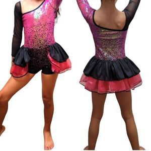 Curtain Call Dance Costume Jazz hot pink black tutu hot pink J5414 child CME CLA